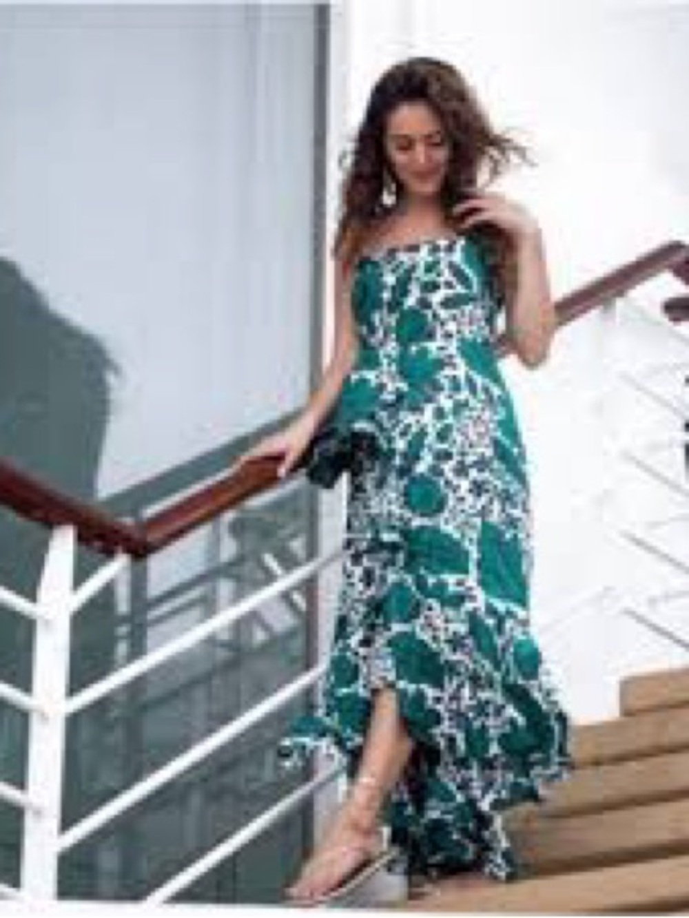 J.Crew Ruffle High/Low Silk Dress in a navy and green floral print Sz 8